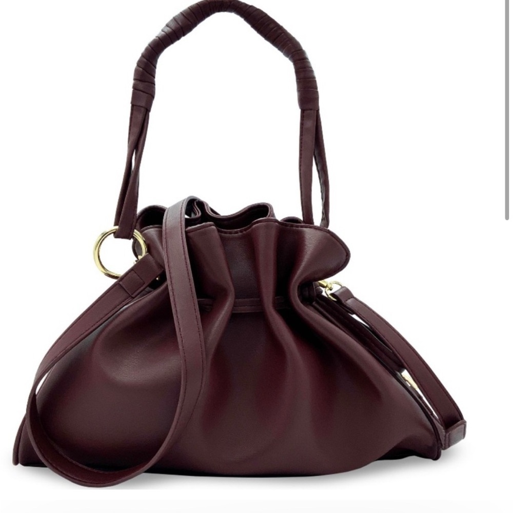 Badgley Mischka Wine Vegan Leather Gold Tone Accents and Snap Trim Bag Purse NWT - Picture 4 of 9